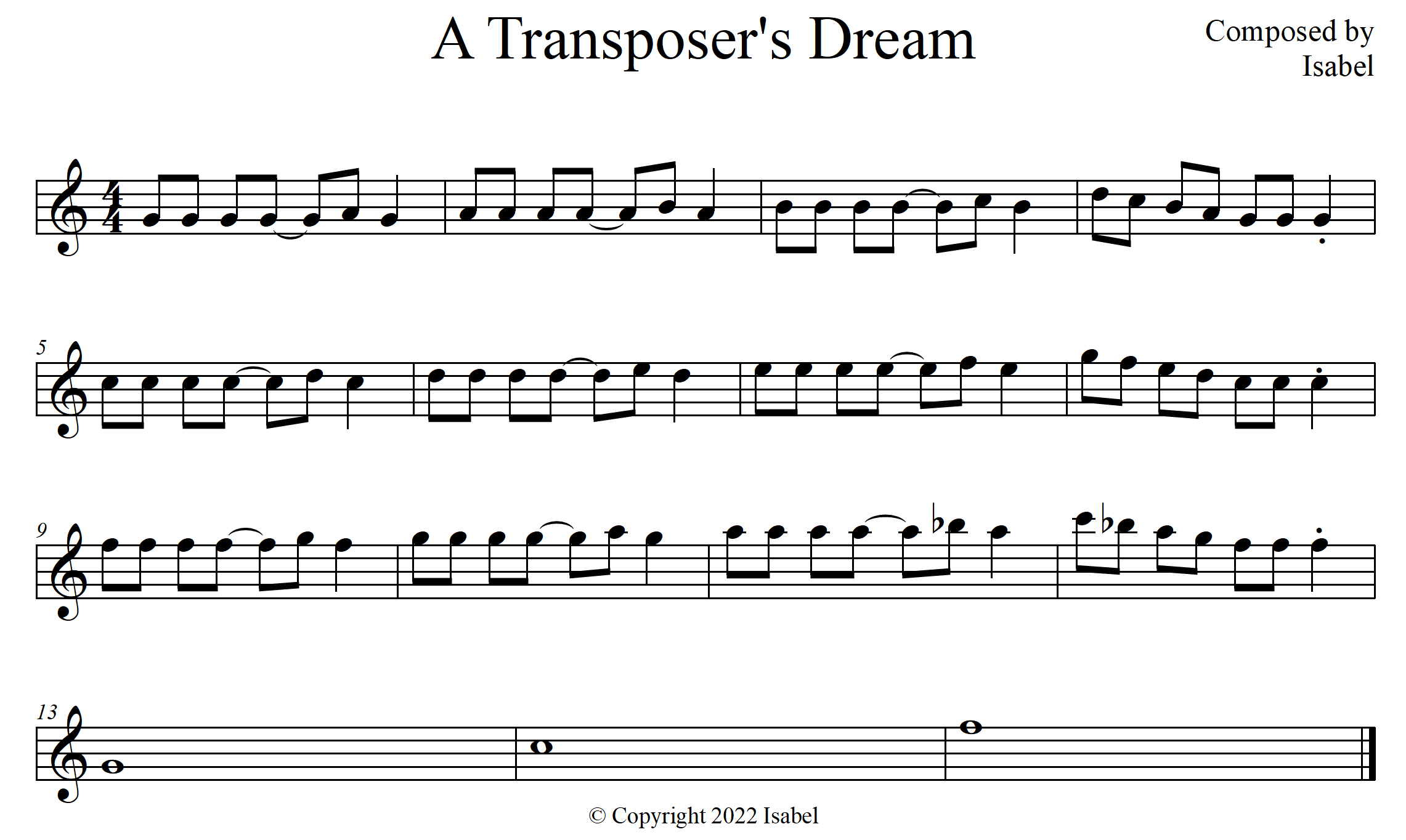 A Transposer's Dream composed by Isabel copyright 2022